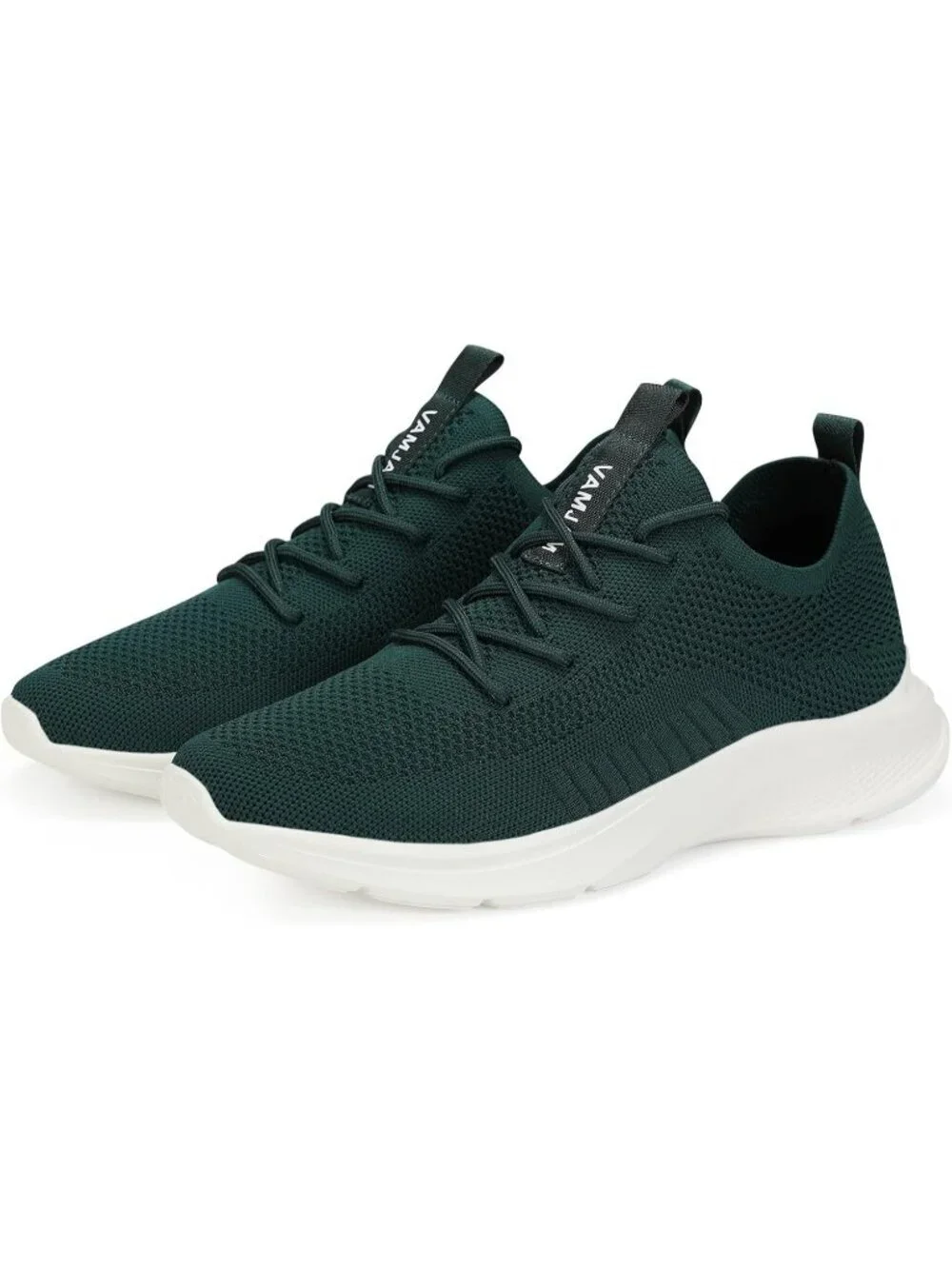 Men's Dark Green Lightweight Breathable Flying Knitting Lace Up Walking Sneaker